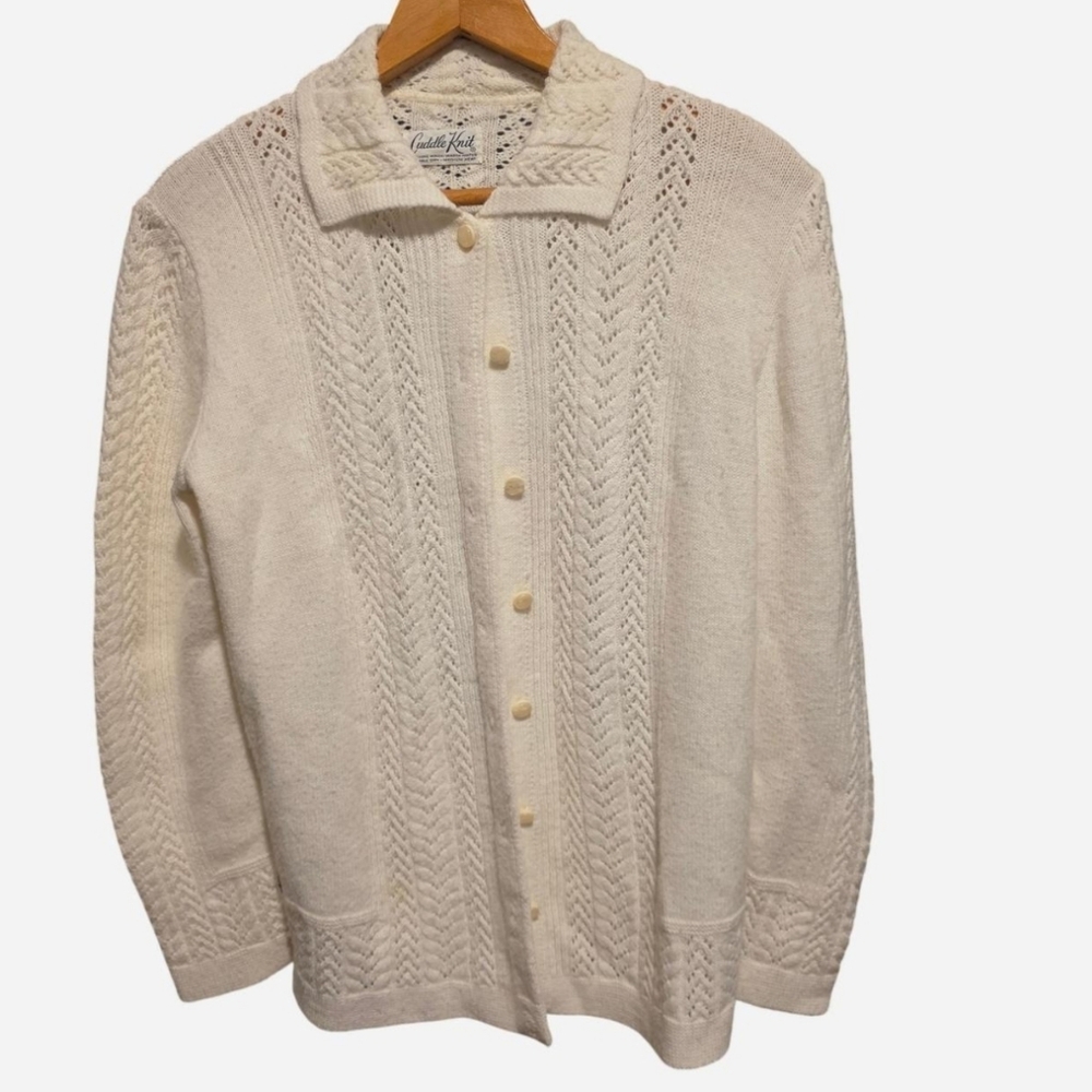 Vintage Cuddle Knit Cream Cable Knit Button-Up Sweater Cardigan -